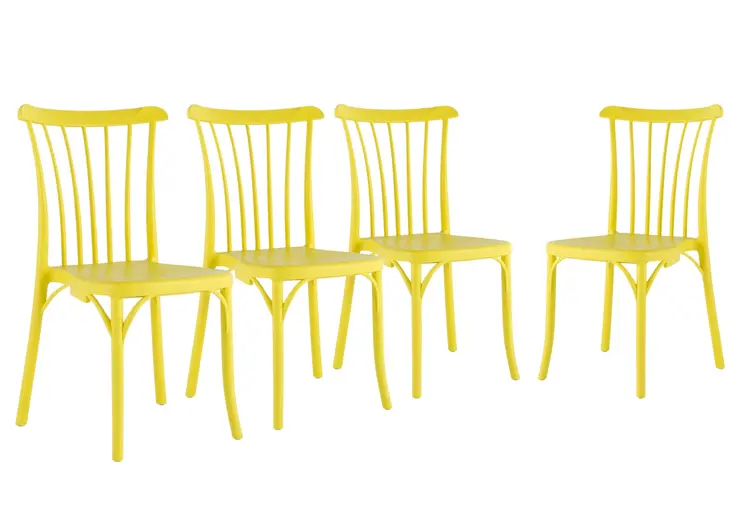 Set of Four 22" Yellow Heavy Duty Plastic Outdoor Stacking Dining Chairs