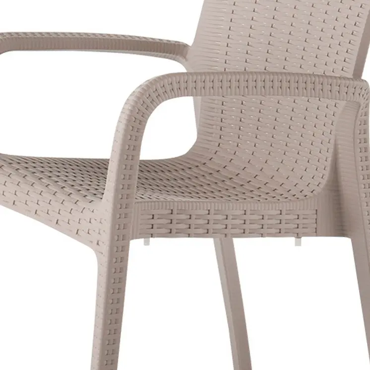 Set of Four 24" Taupe Faux Rattan Heavy Duty Plastic Outdoor Stacking Arm Chairs