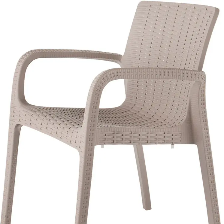 Set of Four 24" Taupe Faux Rattan Heavy Duty Plastic Outdoor Stacking Arm Chairs