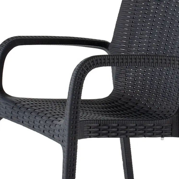 Set of Four 24" Black Faux Rattan Heavy Duty Plastic Outdoor Stacking Arm Chairs