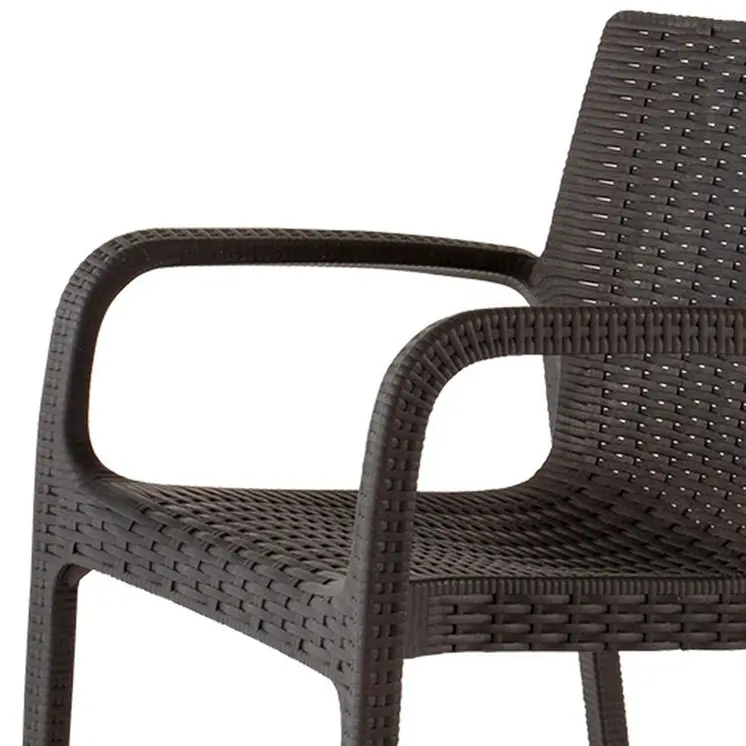 Set of Four 24" Brown Faux Rattan Heavy Duty Plastic Outdoor Stacking Arm Chairs