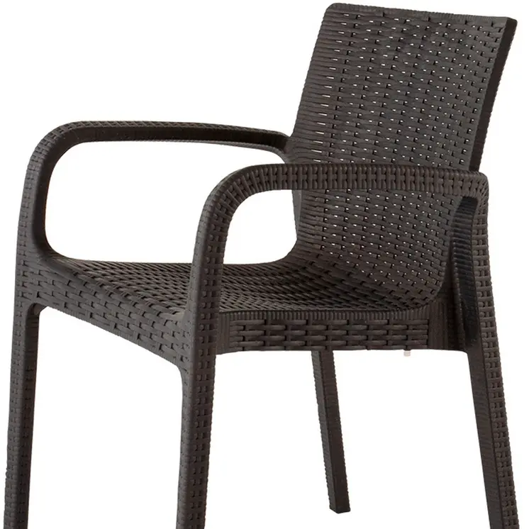 Set of Four 24" Brown Faux Rattan Heavy Duty Plastic Outdoor Stacking Arm Chairs