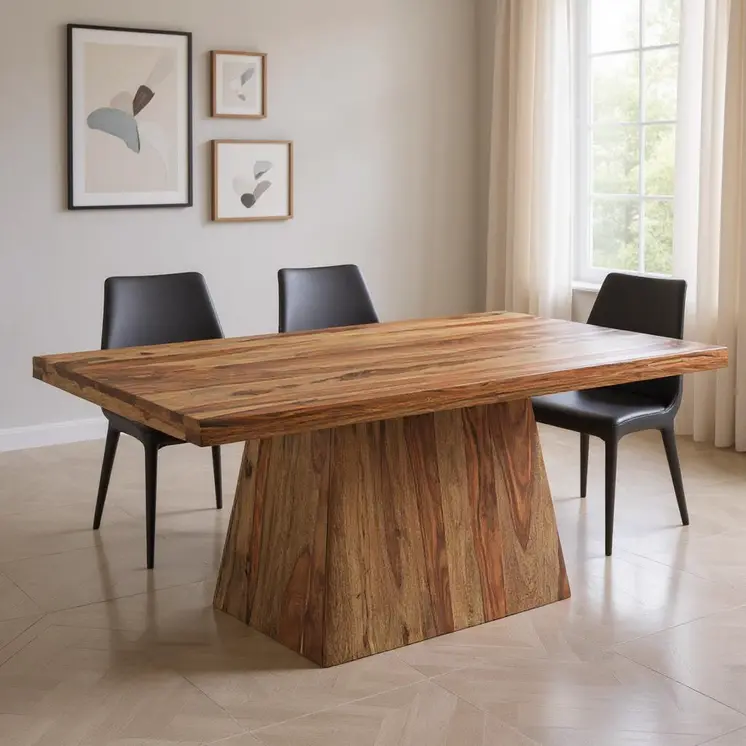 75" Brown Solid Wood Pedestal Base Dining Table