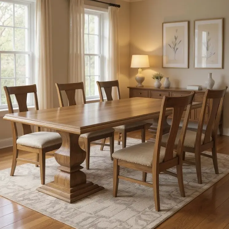 96" Brown Solid Wood Double Pedestal Base Dining Table