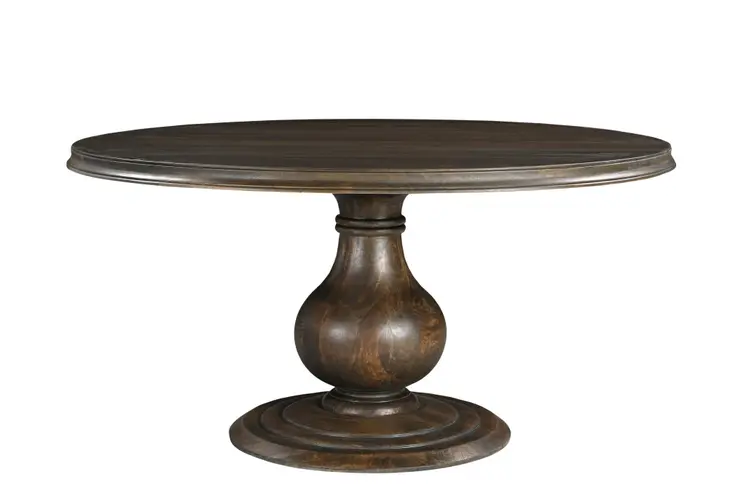 60" Brown Solid Wood Pedestal Base Round Top Dining Table