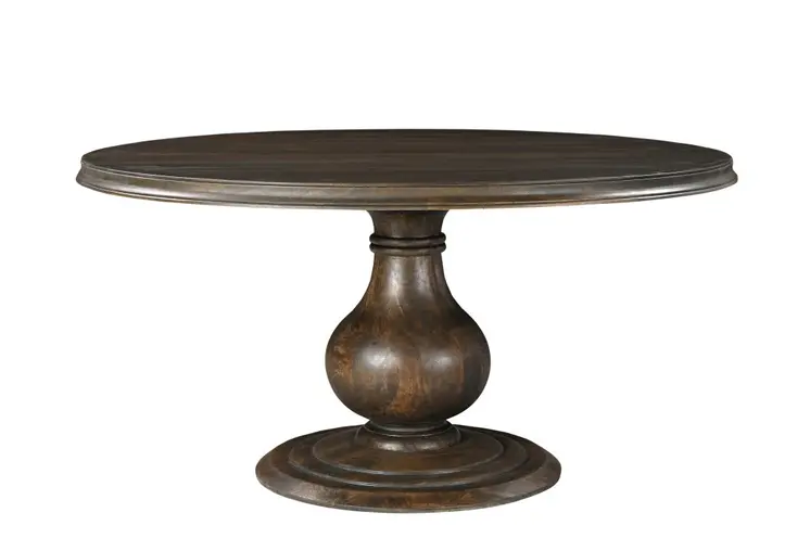60" Brown Solid Wood Pedestal Base Round Top Dining Table