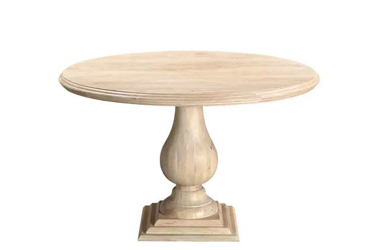 48" Natural Solid Wood Pedestal Base Round Top Dining Table