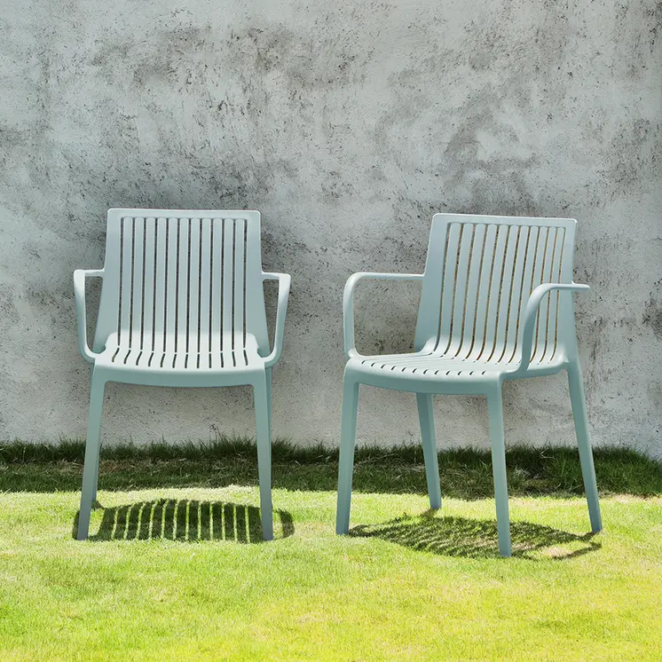 Set of Four 22" Baby Blue Heavy Duty Plastic Outdoor Stacking Arm Chairs
