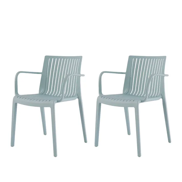 Set of Four 22" Baby Blue Heavy Duty Plastic Outdoor Stacking Arm Chairs