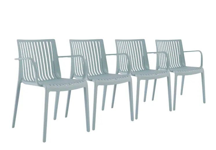 Set of Four 22" Baby Blue Heavy Duty Plastic Outdoor Stacking Arm Chairs