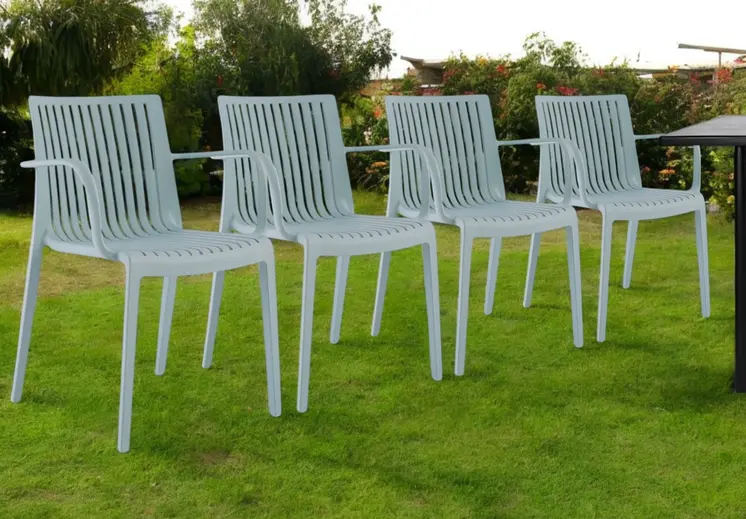 Set of Four 22" Baby Blue Heavy Duty Plastic Outdoor Stacking Arm Chairs
