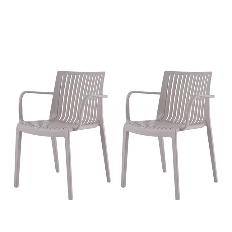 Set of Four 22" Taupe Heavy Duty Plastic Outdoor Stacking Arm Chairs