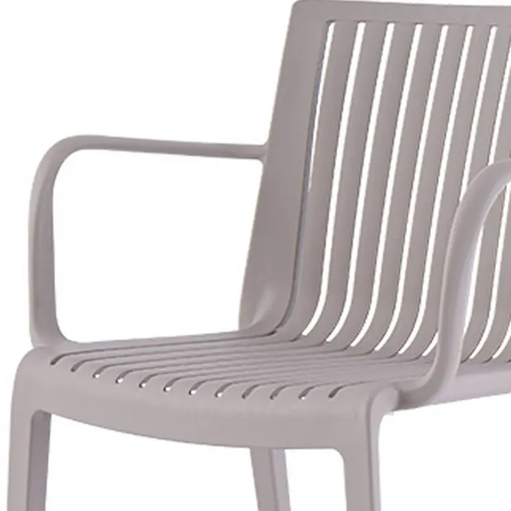 Set of Four 22" Taupe Heavy Duty Plastic Outdoor Stacking Arm Chairs