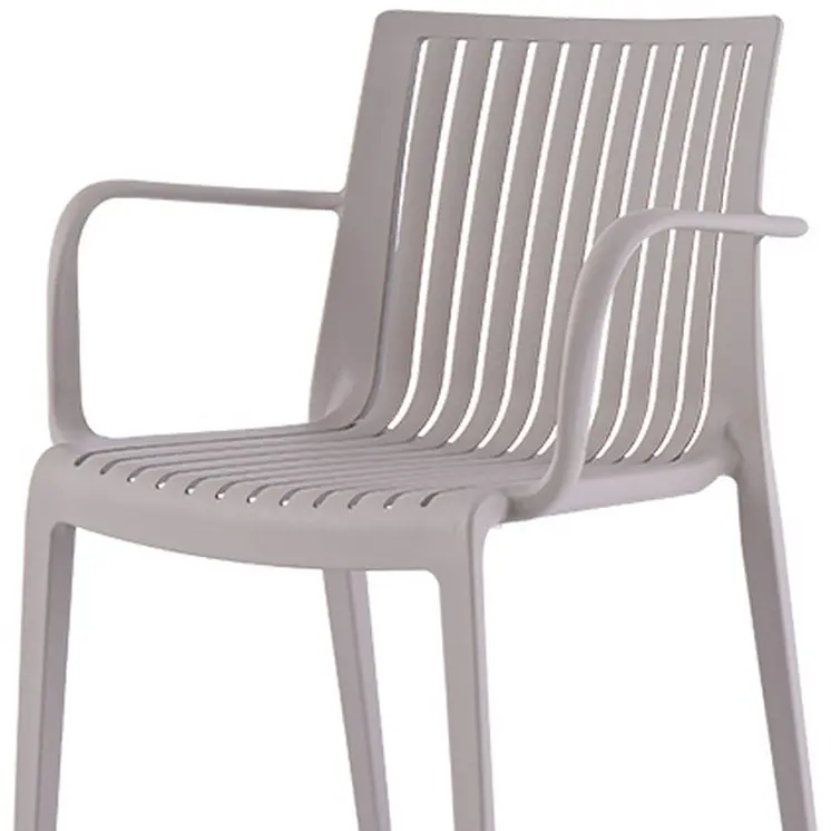 Set of Four 22" Taupe Heavy Duty Plastic Outdoor Stacking Arm Chairs