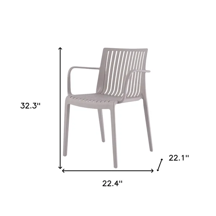 Set of Four 22" Taupe Heavy Duty Plastic Outdoor Stacking Arm Chairs