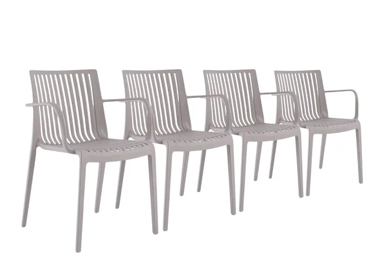 Set of Four 22" Taupe Heavy Duty Plastic Outdoor Stacking Arm Chairs