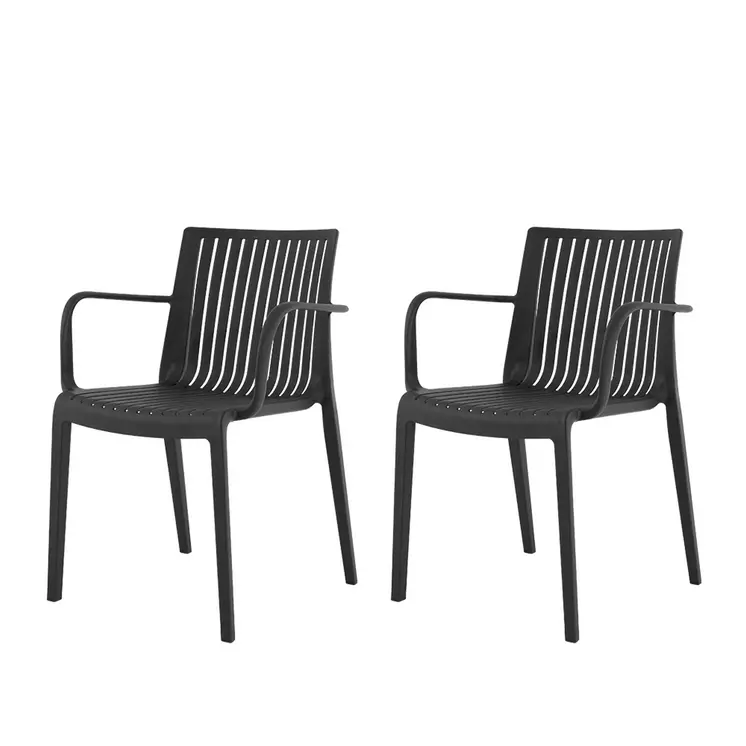 Set of Four 22" Black Heavy Duty Plastic Outdoor Stacking Arm Chairs