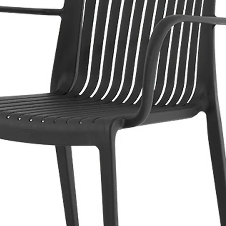 Set of Four 22" Black Heavy Duty Plastic Outdoor Stacking Arm Chairs