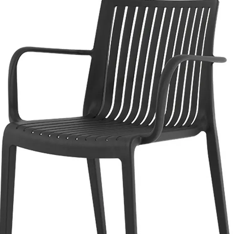 Set of Four 22" Black Heavy Duty Plastic Outdoor Stacking Arm Chairs