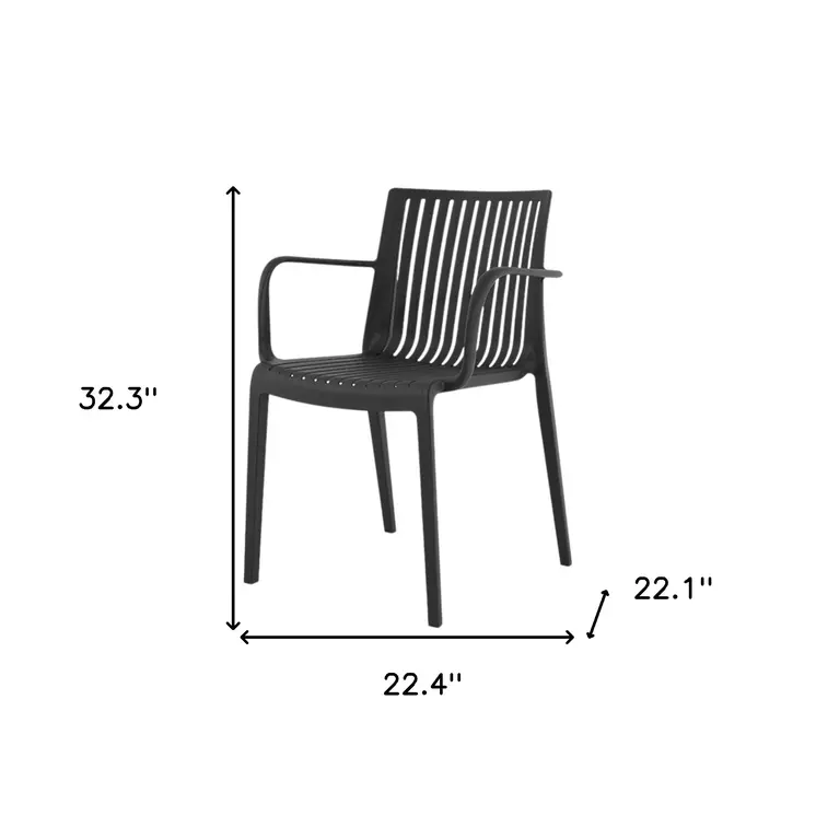 Set of Four 22" Black Heavy Duty Plastic Outdoor Stacking Arm Chairs