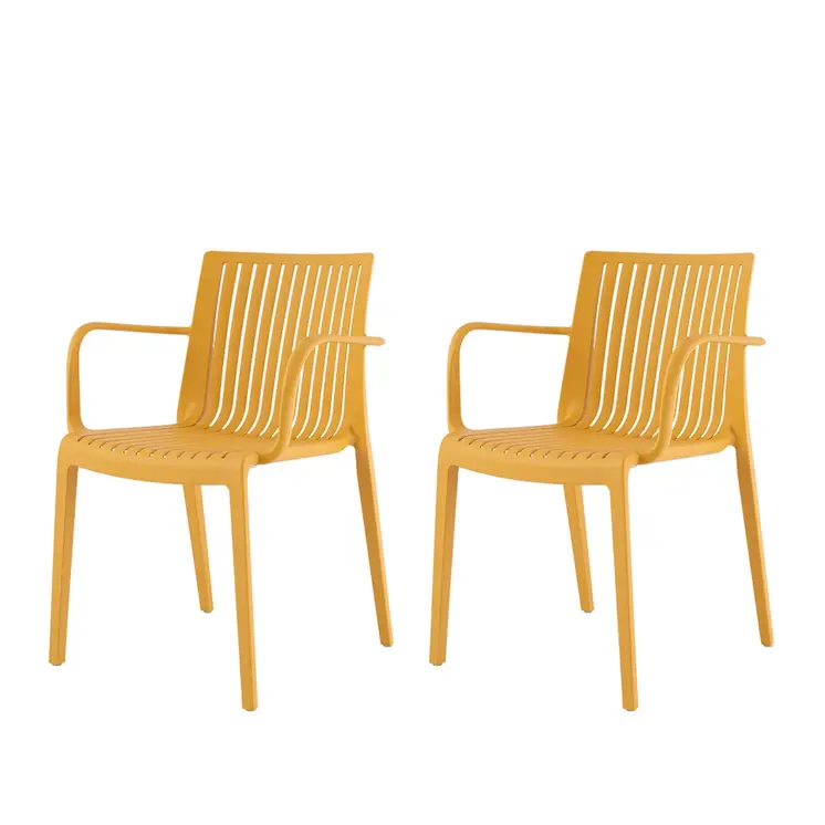 Set of Four 22" Yellow Heavy Duty Plastic Outdoor Stacking Arm Chairs