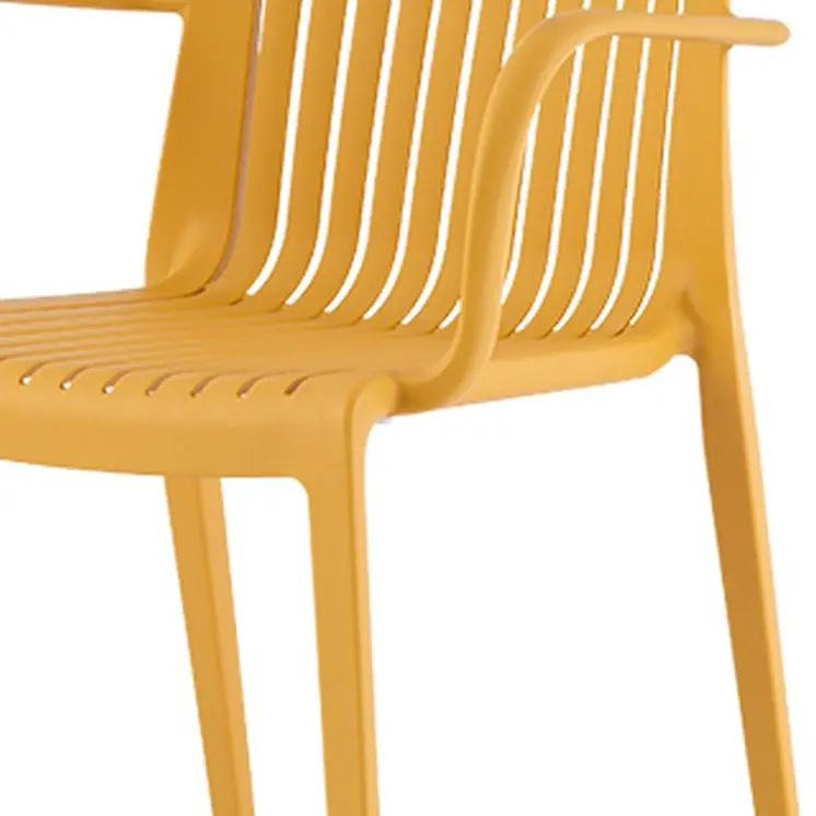 Set of Four 22" Yellow Heavy Duty Plastic Outdoor Stacking Arm Chairs
