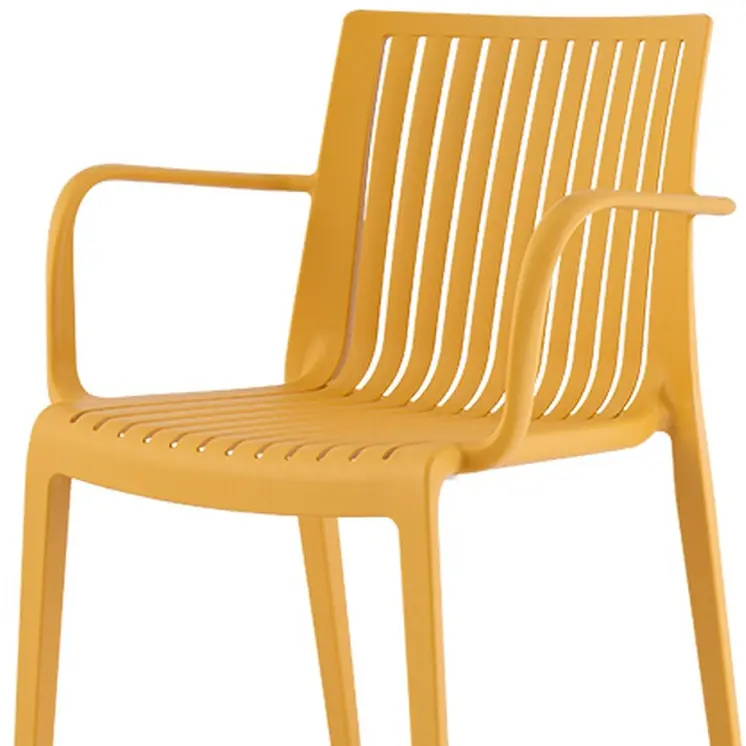Set of Four 22" Yellow Heavy Duty Plastic Outdoor Stacking Arm Chairs