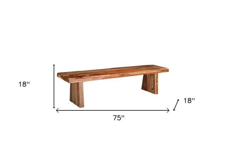 75" Brown Solid Wood Live Edge Dining Bench