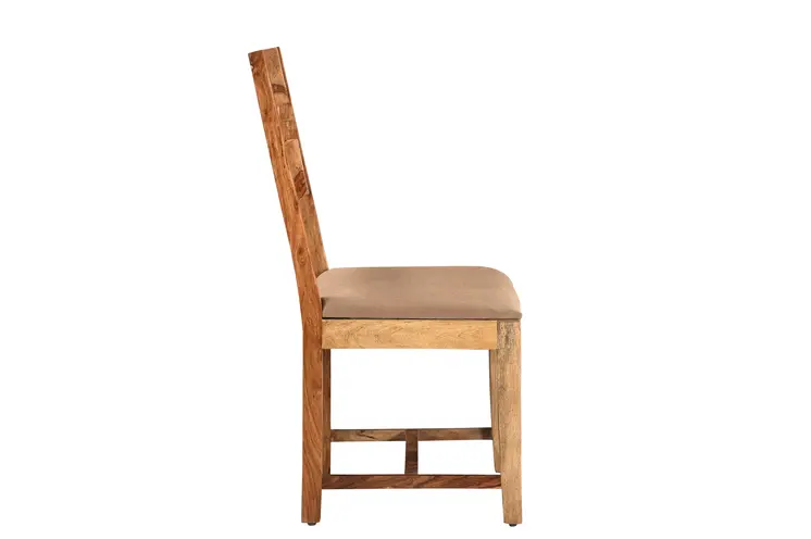 Set of Two Brown Fabric And Wood Ladder Back Dining Side Chairs