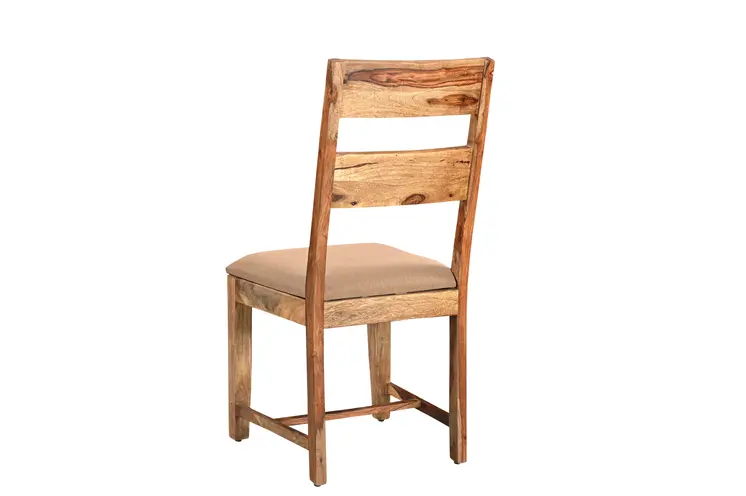 Set of Two Brown Fabric And Wood Ladder Back Dining Side Chairs