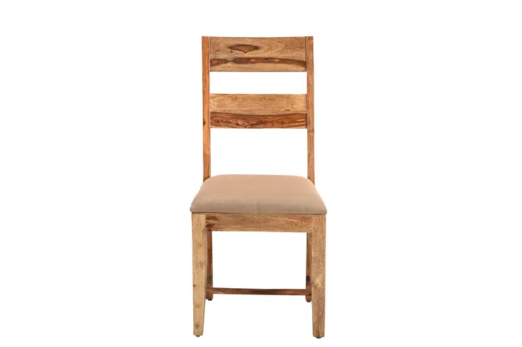 Set of Two Brown Fabric And Wood Ladder Back Dining Side Chairs