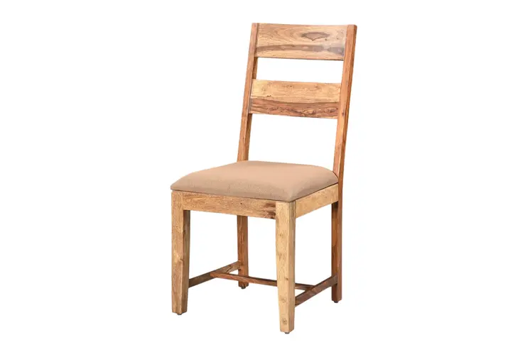 Set of Two Brown Fabric And Wood Ladder Back Dining Side Chairs
