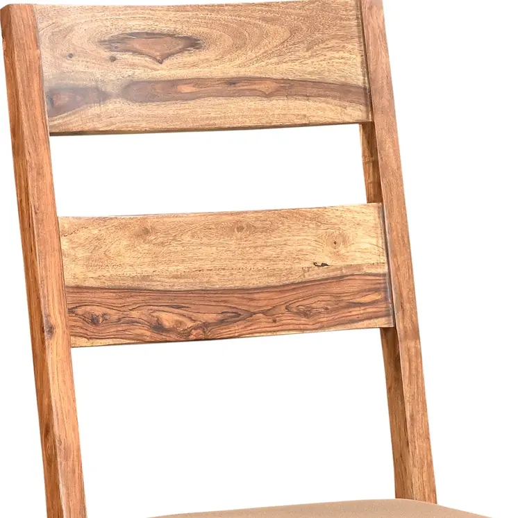 Set of Two Brown Fabric And Wood Ladder Back Dining Side Chairs