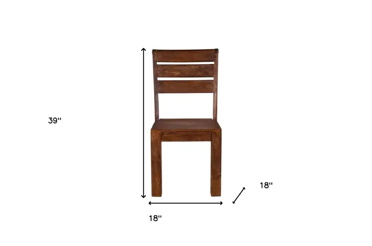 Set of Two Brown Solid Wood Ladder Back Dining Side Chairs