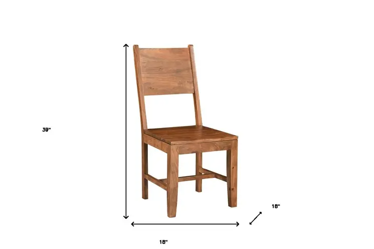 Set of Two Brown Solid Wood Open Back Dining Side Chairs