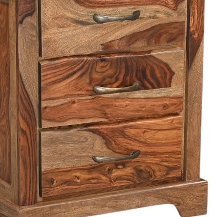 27" Brown Solid Wood Live Edge Three Drawer Nightstand