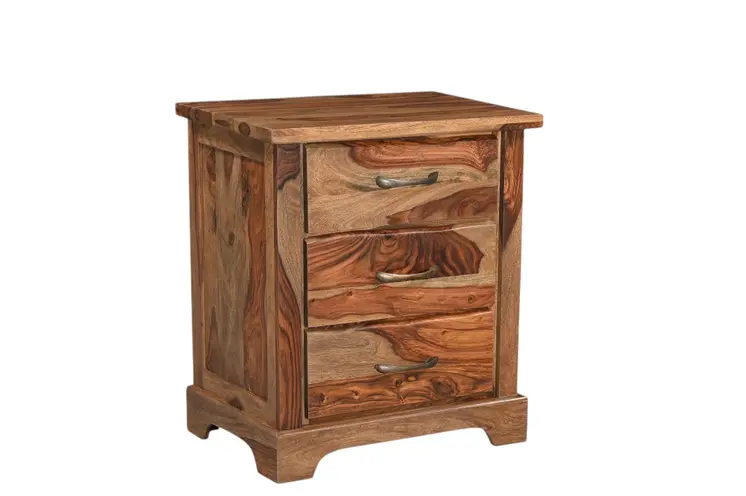 27" Brown Solid Wood Live Edge Three Drawer Nightstand