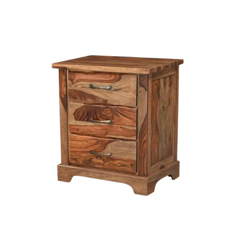 27" Brown Solid Wood Live Edge Three Drawer Nightstand