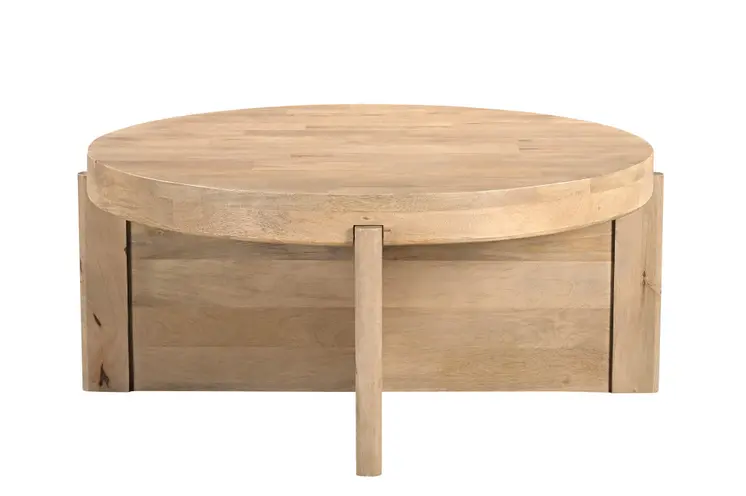 36" Natural Solid Wood Round Cross Legs Coffee Table