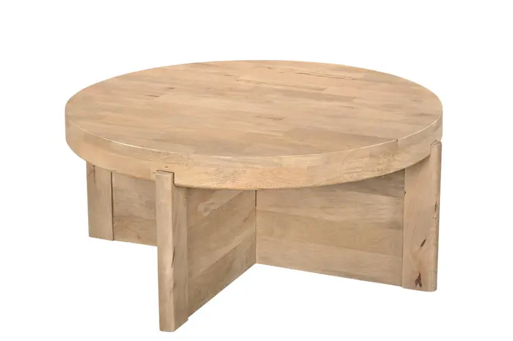 36" Natural Solid Wood Round Cross Legs Coffee Table