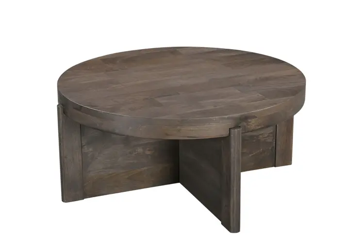 36" Brown Solid Wood Round Cross Legs Coffee Table
