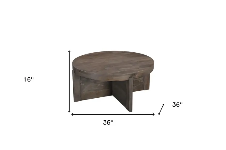 36" Brown Solid Wood Round Cross Legs Coffee Table