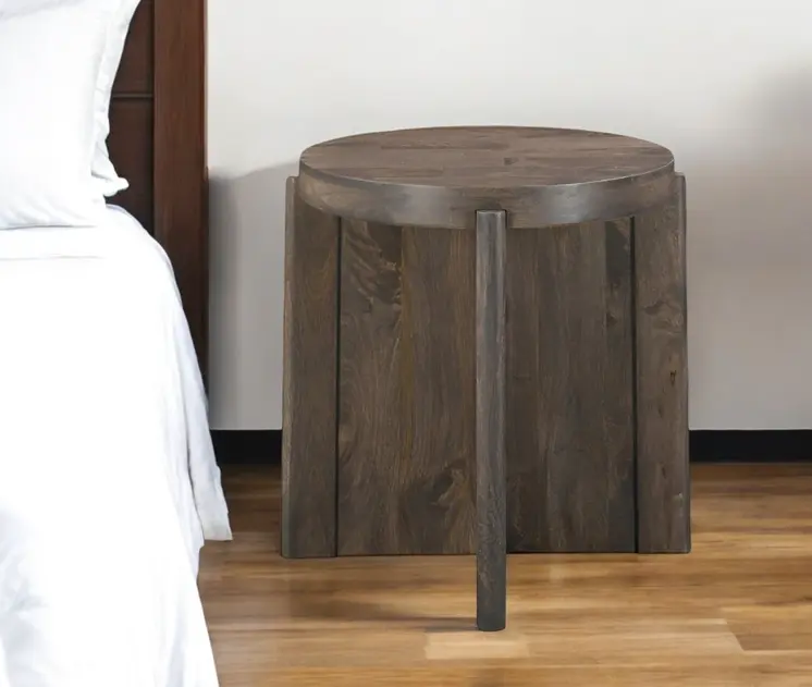 24" Brown Solid Wood Round Cross Leg End Table