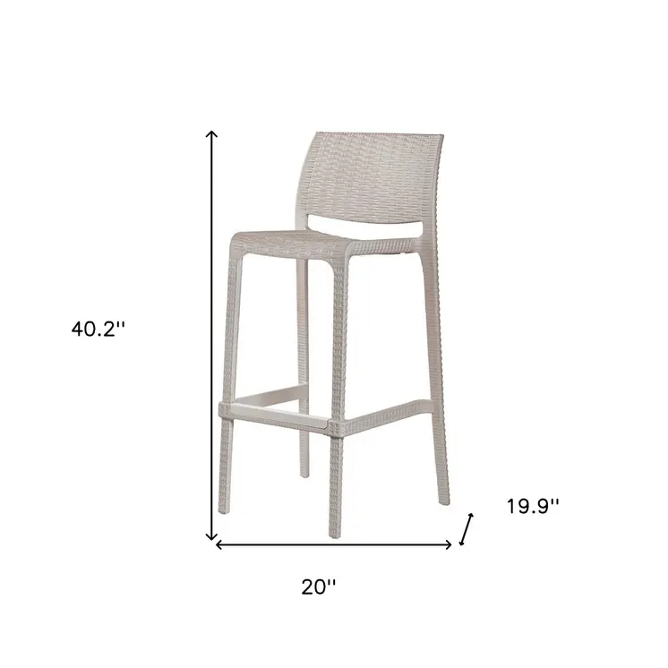 Set of Four 30" Taupe Faux Rattan Heavy Duty Plastic Outdoor Bar Height Chairs