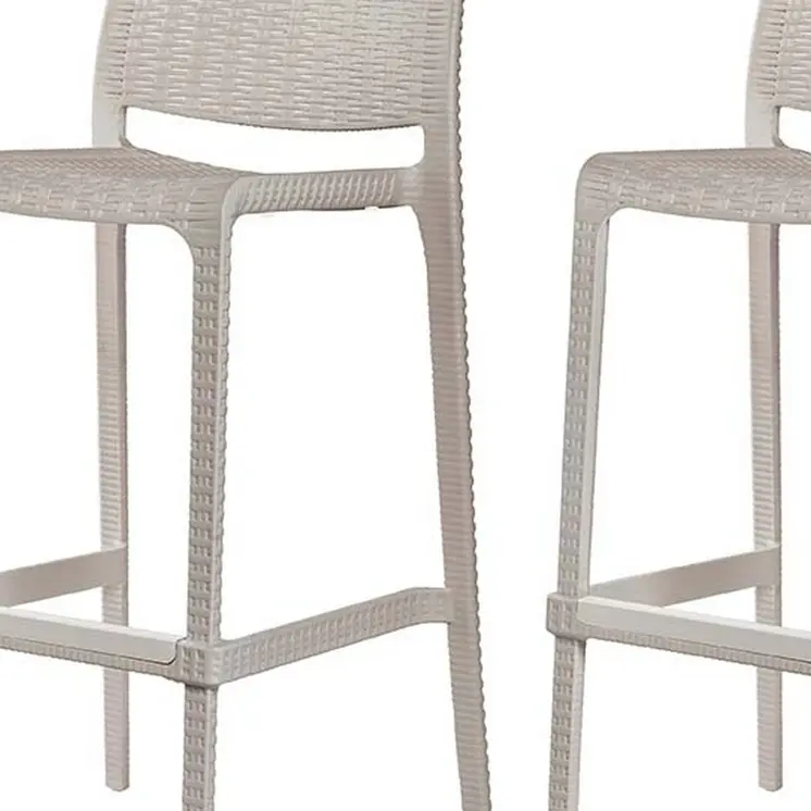 Set of Four 30" Taupe Faux Rattan Heavy Duty Plastic Outdoor Bar Height Chairs