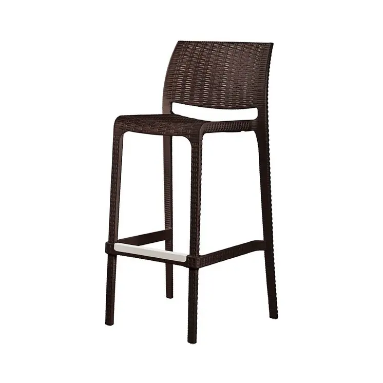Set of Four 30" Brown Faux Rattan Heavy Duty Plastic Low Back Outdoor Bar Height Chairs