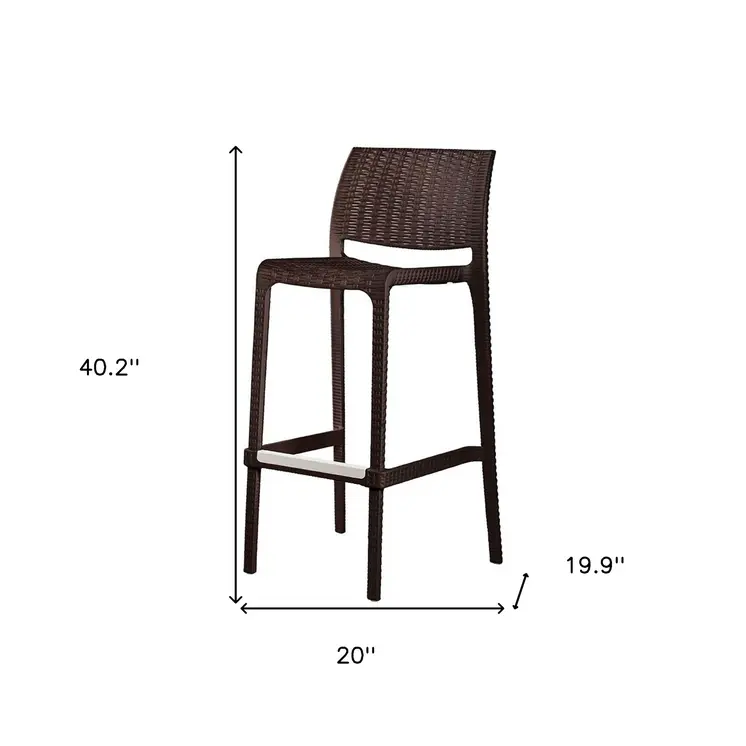 Set of Four 30" Brown Faux Rattan Heavy Duty Plastic Low Back Outdoor Bar Height Chairs