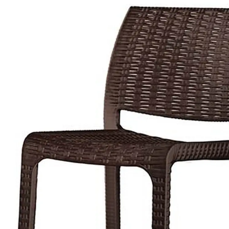 Set of Four 30" Brown Faux Rattan Heavy Duty Plastic Low Back Outdoor Bar Height Chairs