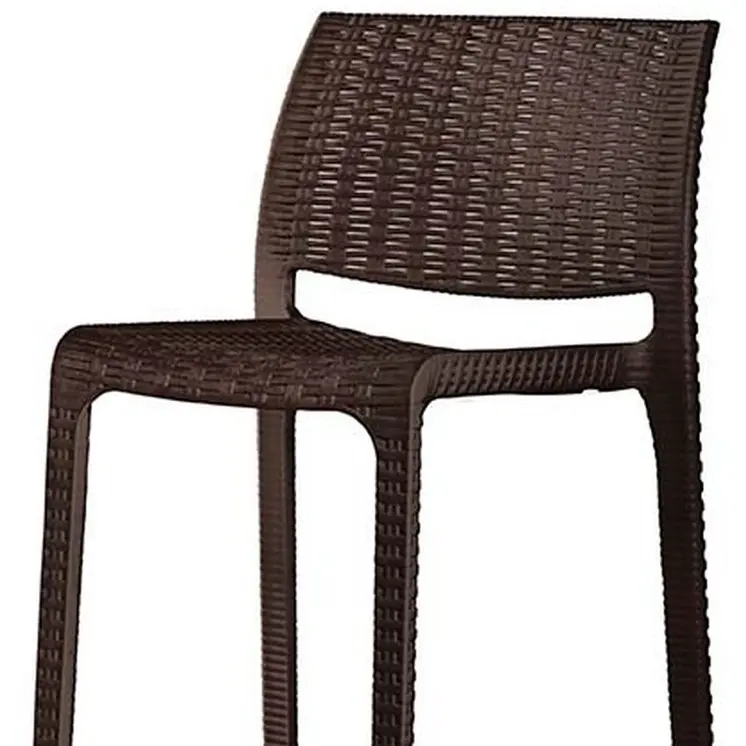 Set of Four 30" Brown Faux Rattan Heavy Duty Plastic Low Back Outdoor Bar Height Chairs