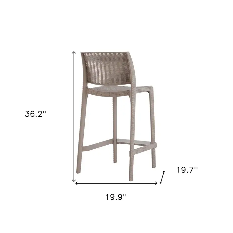 Set of Four 26" Taupe Faux Rattan Heavy Duty Plastic Low Back Outdoor Counter Height Bar Chairs